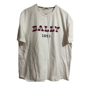 Bally of Switzerland 1851 Logo Tee White Red Accents Italy Sz EUR 42 US XL